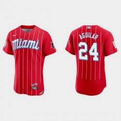 Miami Marlins 24 Jesus Aguilar Men Nike 2021 City Connect Authentic MLB Jersey Red