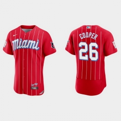 Miami Marlins 26 Garrett Cooper Men Nike 2021 City Connect Authentic MLB Jersey Red