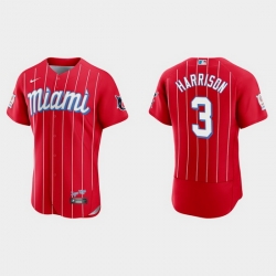 Miami Marlins 3 Monte Harrison Men Nike 2021 City Connect Authentic MLB Jersey Red