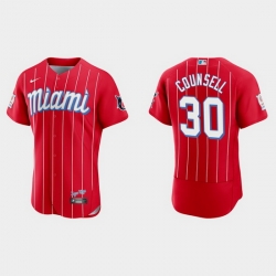 Miami Marlins 30 Craig Counsell Men Nike 2021 City Connect Authentic MLB Jersey Red