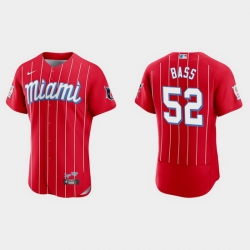 Miami Marlins 52 Anthony Bass Men Nike 2021 City Connect Authentic MLB Jersey Red