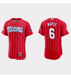 Miami Marlins 6 Starling Marte Men Nike 2021 City Connect Authentic MLB Jersey Red