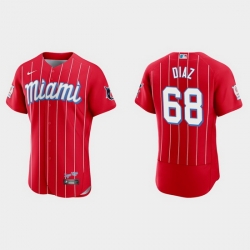 Miami Marlins 68 Lewin Diaz Men Nike 2021 City Connect Authentic MLB Jersey Red