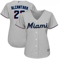 Marlins #22 Sandy Alcantara Grey Road Women Stitched Baseball Jersey