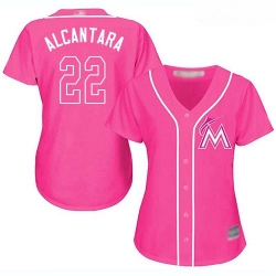 Marlins #22 Sandy Alcantara Pink Fashion Women Stitched Baseball Jersey