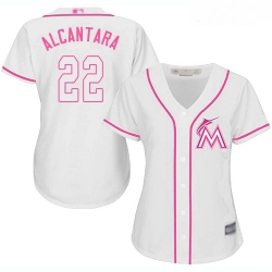 Marlins #22 Sandy Alcantara White Pink Fashion Women Stitched Baseball Jersey