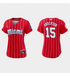 Miami Marlins 15 Brian Anderson Women Nike 2021 City Connect Authentic MLB Jersey Red