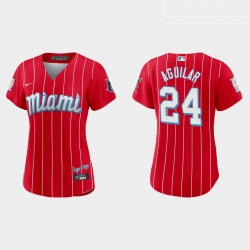 Miami Marlins 24 Jesus Aguilar Women Nike 2021 City Connect Authentic MLB Jersey Red