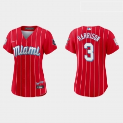 Miami Marlins 3 Monte Harrison Women Nike 2021 City Connect Authentic MLB Jersey Red