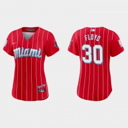 Miami Marlins 30 Cliff Floyd Women Nike 2021 City Connect Authentic MLB Jersey Red