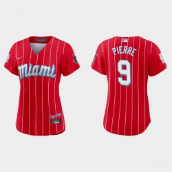 Miami Marlins 9 Juan Pierre Women Nike 2021 City Connect Authentic MLB Jersey Red