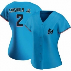 Women Miami Marlins #2 Jazz Chisholm Jr. Blue Cool Base Stitched Jersey