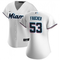 Women Miami Marlins 53 Calvin Faucher White Cool Base Stitched Baseball Jersey