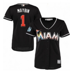 Womens Majestic Miami Marlins 1 Cameron Maybin Authentic Black Alternate 2 Cool Base MLB Jersey 