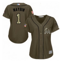 Womens Majestic Miami Marlins 1 Cameron Maybin Authentic Green Salute to Service MLB Jersey 