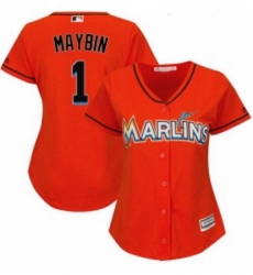 Womens Majestic Miami Marlins 1 Cameron Maybin Authentic Orange Alternate 1 Cool Base MLB Jersey 