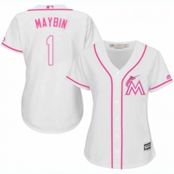 Womens Majestic Miami Marlins 1 Cameron Maybin Authentic White Fashion Cool Base MLB Jersey 