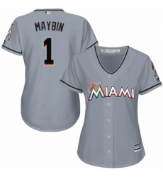 Womens Majestic Miami Marlins 1 Cameron Maybin Replica Grey Road Cool Base MLB Jersey 