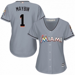 Womens Majestic Miami Marlins 1 Cameron Maybin Replica Grey Road Cool Base MLB Jersey 