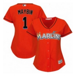 Womens Majestic Miami Marlins 1 Cameron Maybin Replica Orange Alternate 1 Cool Base MLB Jersey 