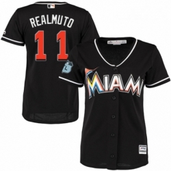 Womens Majestic Miami Marlins 11 J T Realmuto Authentic Black Alternate 2 Cool Base MLB Jersey 