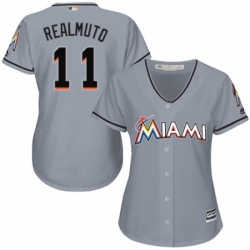 Womens Majestic Miami Marlins 11 J T Realmuto Authentic Grey Road Cool Base MLB Jersey 