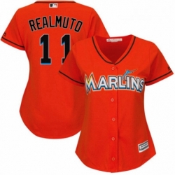 Womens Majestic Miami Marlins 11 J T Realmuto Authentic Orange Alternate 1 Cool Base MLB Jersey 