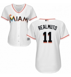 Womens Majestic Miami Marlins 11 J T Realmuto Authentic White Home Cool Base MLB Jersey 