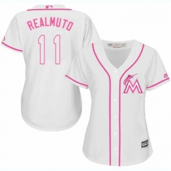 Womens Majestic Miami Marlins 11 J T Realmuto Replica White Fashion Cool Base MLB Jersey 