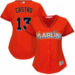 Womens Majestic Miami Marlins 13 Starlin Castro Replica Orange Alternate 1 Cool Base MLB Jersey 