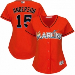 Womens Majestic Miami Marlins 15 Brian Anderson Authentic Orange Alternate 1 Cool Base MLB Jersey 