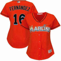 Womens Majestic Miami Marlins 16 Jose Fernandez Replica Orange Alternate 1 Cool Base MLB Jersey