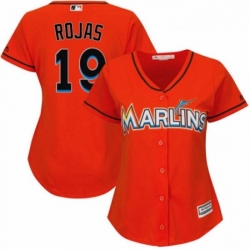 Womens Majestic Miami Marlins 19 Miguel Rojas Authentic Orange Alternate 1 Cool Base MLB Jersey 