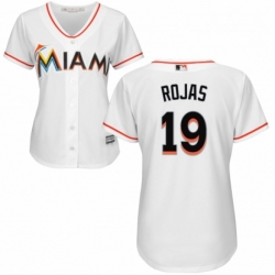 Womens Majestic Miami Marlins 19 Miguel Rojas Authentic White Home Cool Base MLB Jersey 