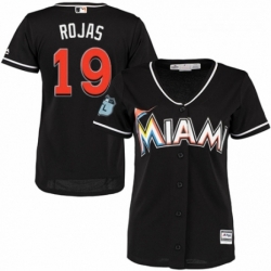 Womens Majestic Miami Marlins 19 Miguel Rojas Replica Black Alternate 2 Cool Base MLB Jersey 