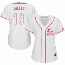 Womens Majestic Miami Marlins 19 Miguel Rojas Replica White Fashion Cool Base MLB Jersey 