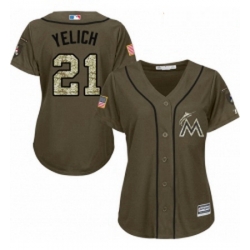 Womens Majestic Miami Marlins 21 Christian Yelich Authentic Green Salute to Service MLB Jersey