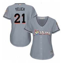 Womens Majestic Miami Marlins 21 Christian Yelich Authentic Grey Road Cool Base MLB Jersey
