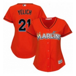 Womens Majestic Miami Marlins 21 Christian Yelich Replica Orange Alternate 1 Cool Base MLB Jersey