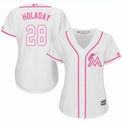 Womens Majestic Miami Marlins 28 Bryan Holaday Replica White Fashion Cool Base MLB Jersey 