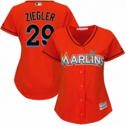 Womens Majestic Miami Marlins 29 Brad Ziegler Authentic Orange Alternate 1 Cool Base MLB Jersey 