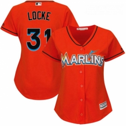 Womens Majestic Miami Marlins 31 Jeff Locke Authentic Orange Alternate 1 Cool Base MLB Jersey