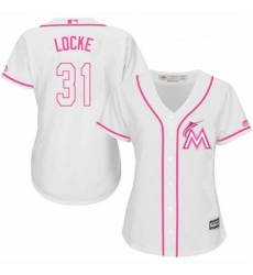 Womens Majestic Miami Marlins 31 Jeff Locke Authentic White Fashion Cool Base MLB Jersey