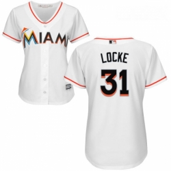 Womens Majestic Miami Marlins 31 Jeff Locke Authentic White Home Cool Base MLB Jersey
