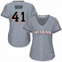 Womens Majestic Miami Marlins 41 Justin Bour Replica Grey Road Cool Base MLB Jersey 
