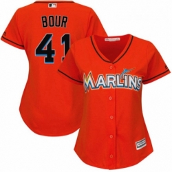 Womens Majestic Miami Marlins 41 Justin Bour Replica Orange Alternate 1 Cool Base MLB Jersey 