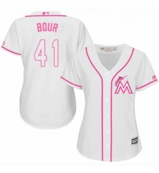 Womens Majestic Miami Marlins 41 Justin Bour Replica White Fashion Cool Base MLB Jersey 