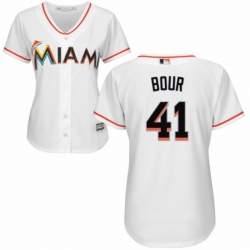 Womens Majestic Miami Marlins 41 Justin Bour Replica White Home Cool Base MLB Jersey 