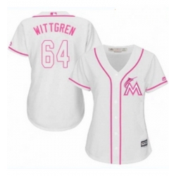 Womens Majestic Miami Marlins 64 Nick Wittgren Replica White Fashion Cool Base MLB Jersey 