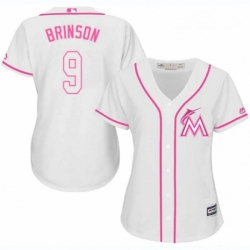 Womens Majestic Miami Marlins 9 Lewis Brinson Replica White Fashion Cool Base MLB Jersey 